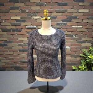 J.Jill Women’s Marled Open Knit Square Neck Flare Sleeve Blue/Gray Sweater Sz XS